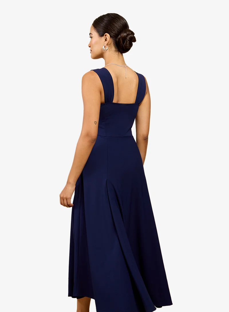 Little Mistress Navy V-Neck Midi Dress